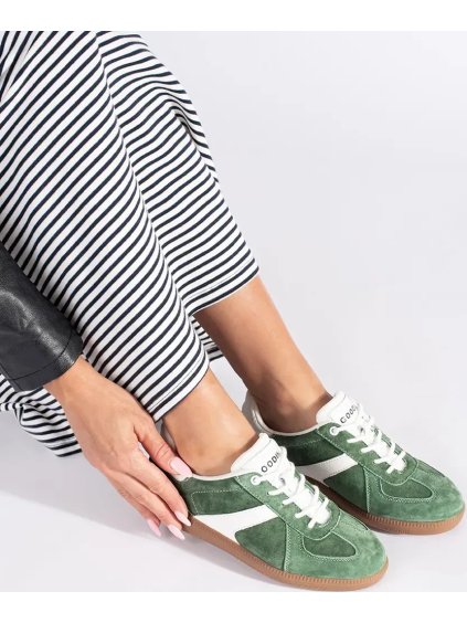 Tmavě zelené kožené dámské sneakersy