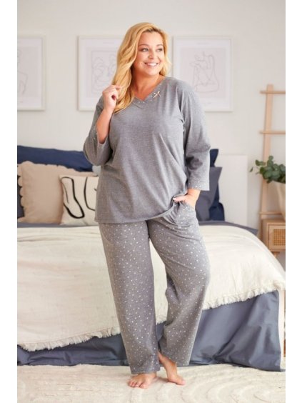 Šedé dlouhé dámské plus size pyžamo