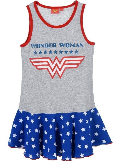 Šedo-modro-červené dívčí letní šaty Wonder Woman