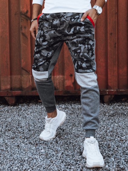 Tmavě šedé pánské tepláky s maskáčovým vzorem