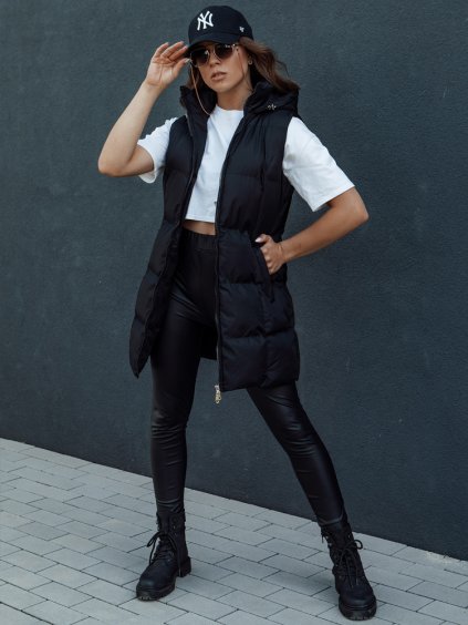 Černá dámská dlouhá prošívaná vesta VIANA