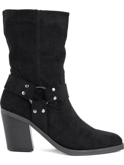 Semišové černé nízké kozačky na sloupku