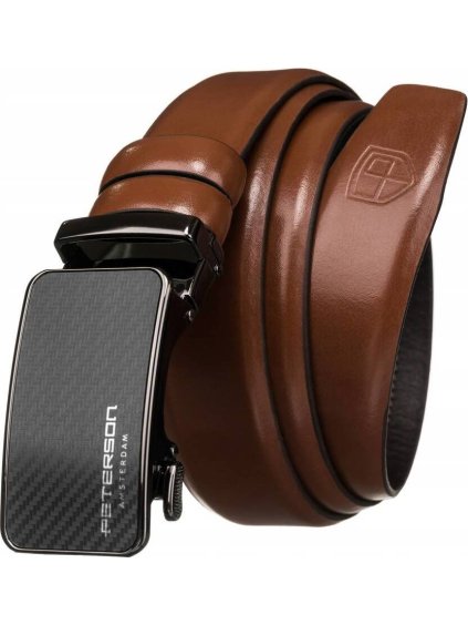 Peterson hnědý elegantní opasek s černou sponou