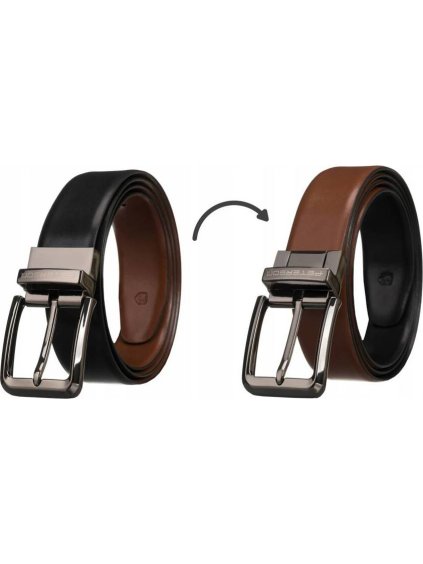 Peterson Hnědo-černý oboustranný kožený pásek s otočnou přezkou