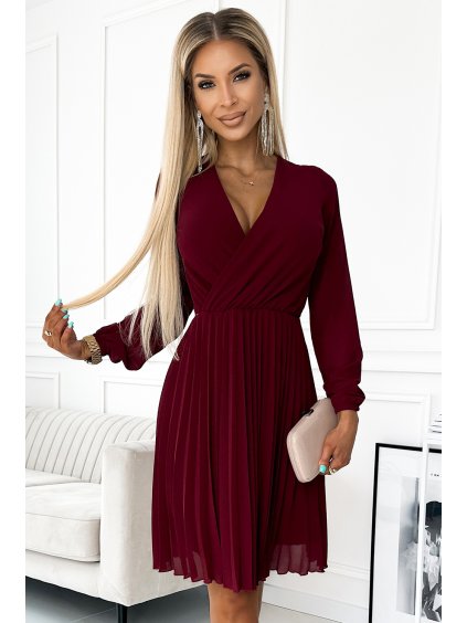 Vínové šifónové šaty CAMILLA (Velikost XS)