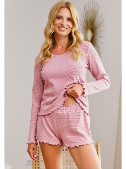 Růžové krátké pyžamo s jemnými proužky Doctor Nap