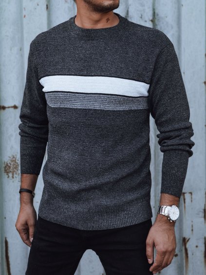 Pánský tmavě šedý svetr s pruhy na hrudi