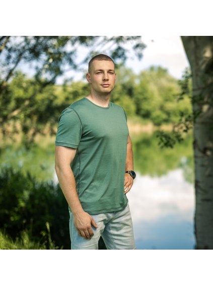 Pánské zelené merino tričko s krátkým rukávem