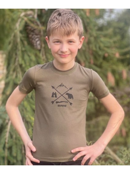 Khaki dětské tričko s potiskem šípů