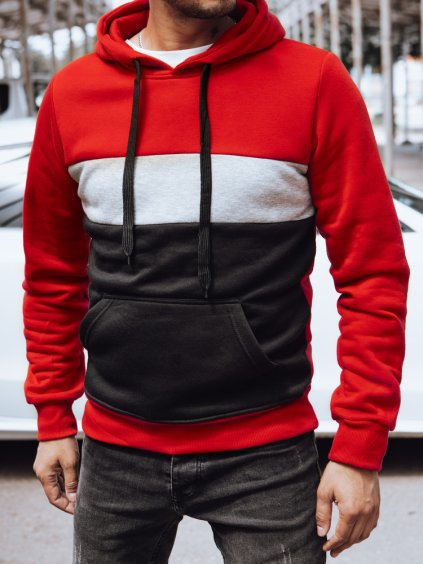 Pánská červená mikina s bílo-černými pruhy