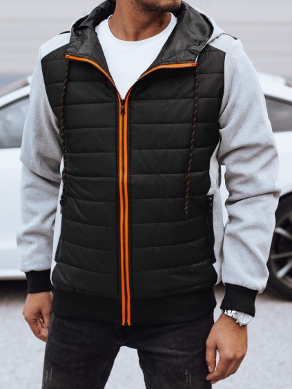 Pánská černo-šedá přechodová bunda s kapucí