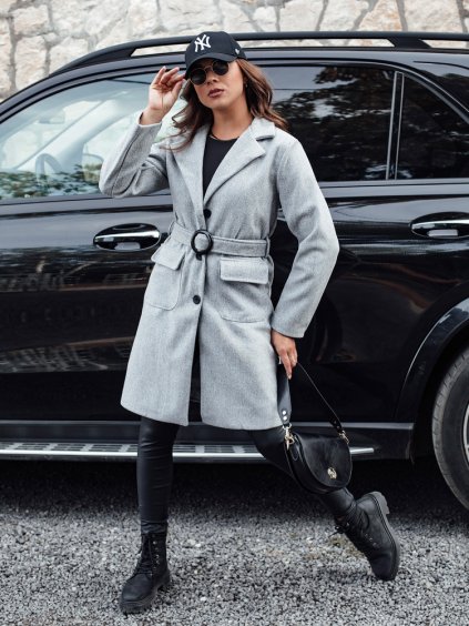 Šedý dámský jednořadý podzimní kabát SCHERMI