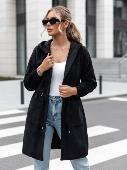Černý dámský kabát s kapucí MELBY