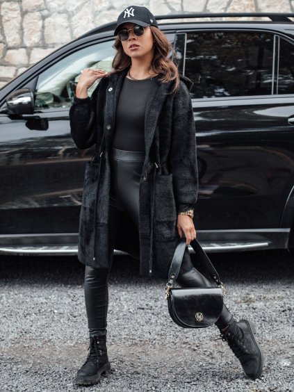 Černý dámský kabát s kapucí MELBY