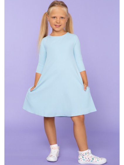 Světle modré dívčí společenské šaty máma a dcera s volánovými rukávy (Rozmiar 116)