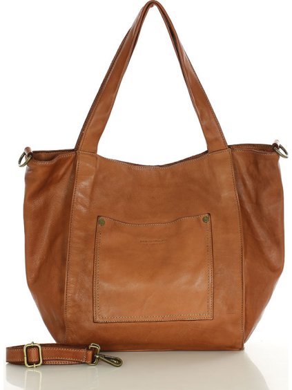 MARCO MAZZINI Světle hnědá prostorná kožená shopper kabelka (Velikost ONE SIZE)