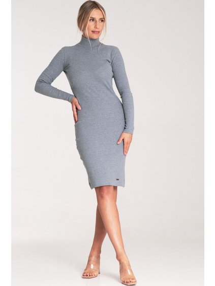 Šedé dámské bavlněné šaty s dlouhým rukávem