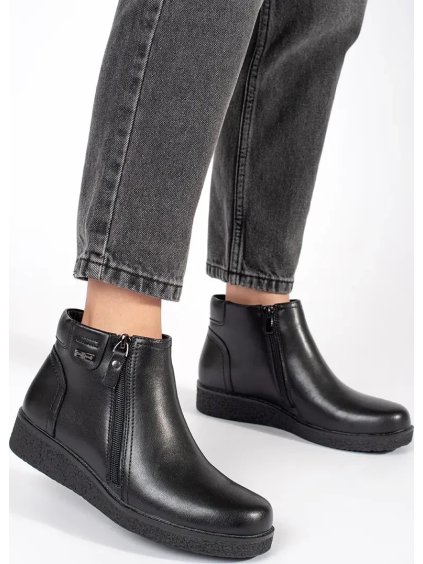 Černé kožené pohodlné zateplené kotníkové boty Sergio Leone (Velikost 36)