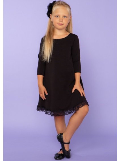 Černé dívčí šaty máma a dcera s krajkou ve spodní části (Rozmiar 116)
