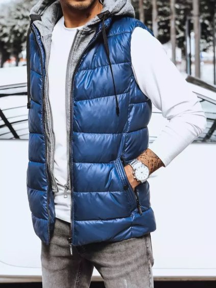 (Vel. XL) Modrá lesklá pánská vesta