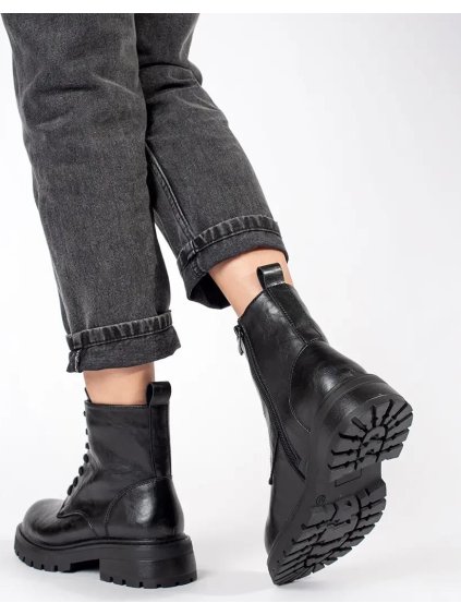 Černé kožené dámské workery na platformě Sergio Leone