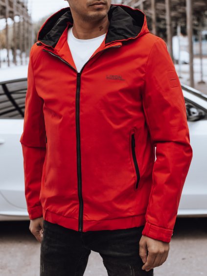 Červená pánská přechodová bunda s kapucí
