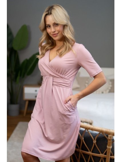 Světle růžová elegantní noční košile na kojení (Velikost XL)
