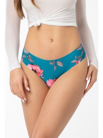 Smaragdové dámské brazilky s květinovým vzorem Julimex Wild Rose Brasil (Velikost XL, Barva smaragdová)