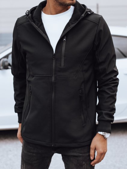 Pánská černá přechodná softshellová bunda s kapucí