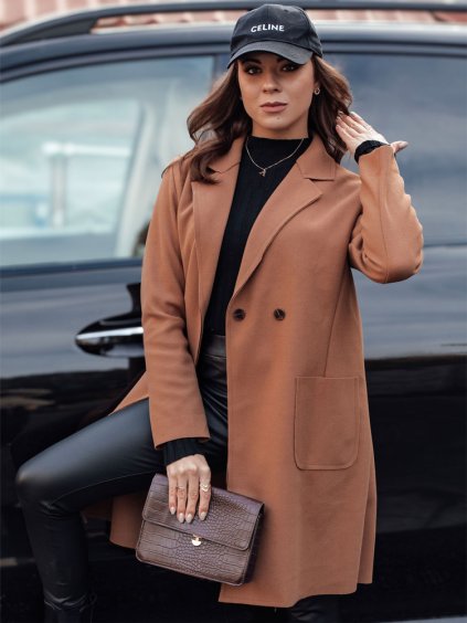 Dámský světle hnědý oversize kabát LINNORE