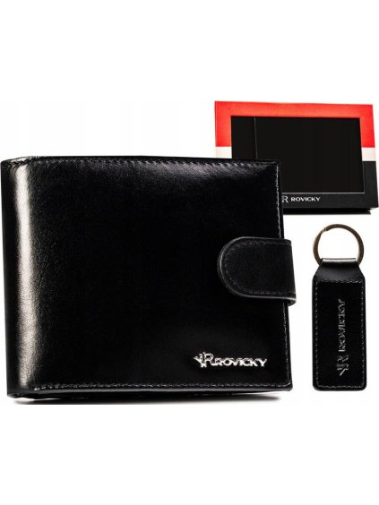 Rovicky Černá kožená peněženka s klíčenkou L184
