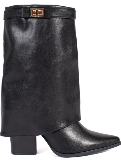 Černé elegantní dámské kozačky na podpatku, podpatek 9 cm (Velikost 36)