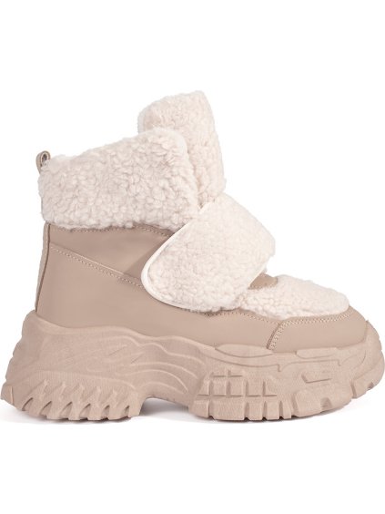 Béžové sněhule na platformě s kožešinou beránkového typu