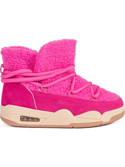 Růžové dámské sněhule na hrubé podrážce