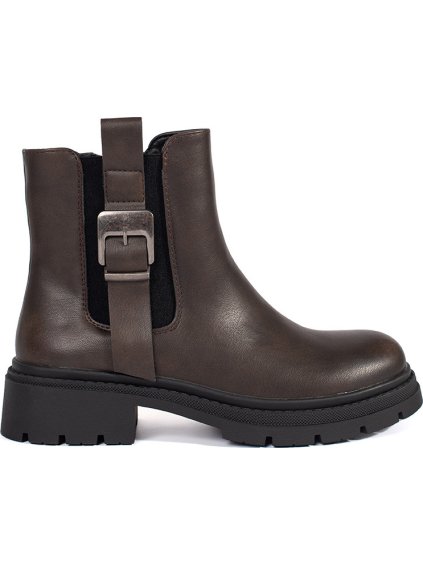 Hnědé dámské kotníkové boty s přezkou