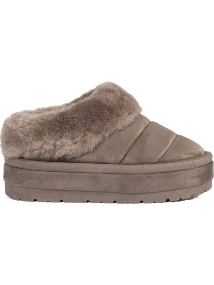 Světle hnědé nízké nazouvací dámské válenky s kožešinou