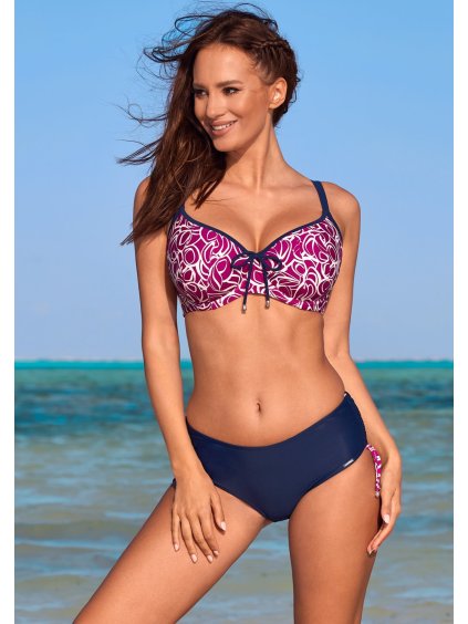 Tmavě modro-růžové plavky se vzorem Magdalena