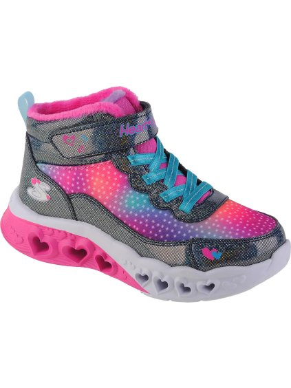 Šedo-růžové dívčí svítící zimní kotníkové tenisky Skechers Flutter Heart Lights - Simple Amor (Velikost 32)