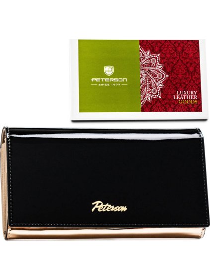 Velká černo-zlatá dámská peněženka se zapínáním na patentky Peterson Y710