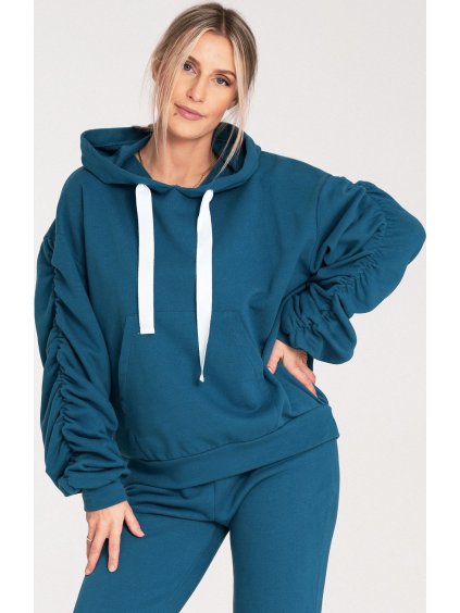 Modrá dámská bavlněná mikina s kapucí
