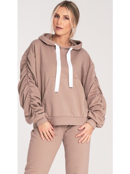 Béžová dámská bavlněná mikina s kapucí