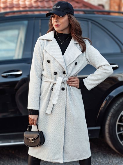Šedý dámský dlouhý oversize kabát na zavazování CASHMELY (Velikost ONE SIZE)