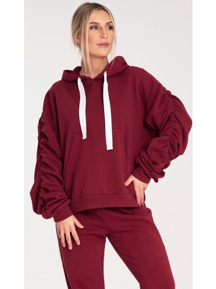 Bordó dámská bavlněná mikina s kapucí