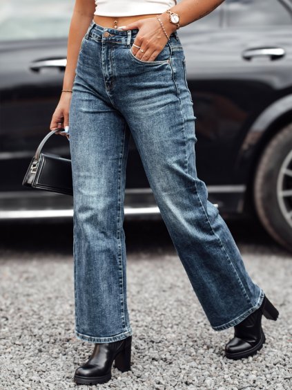 Modré dámské široké džínové kalhoty s vysokým pasem WESTCODE