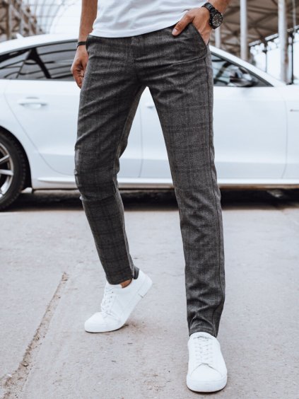 (Vel. 34) Tmavě šedé ležérní kárované kalhoty