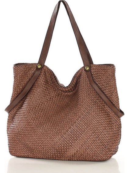 MARCO MAZZINI Hnědá velká taška shopper z tkané kůže