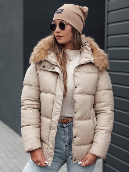 Smetanová dámská zimní prošívaná bunda s kapucí NORDKOLL