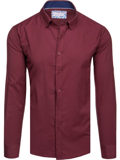 Bordó pánská košile s dlouhým rukávem