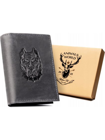 Always Wild Černá kožená peněženka s ražbou psa A151