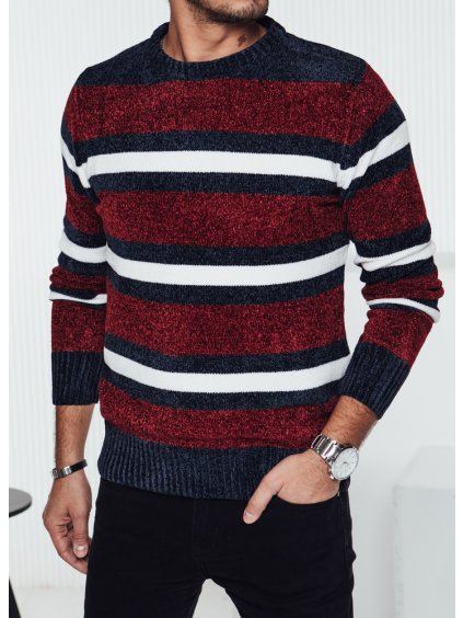 Vínový pánský pruhovaný svetr